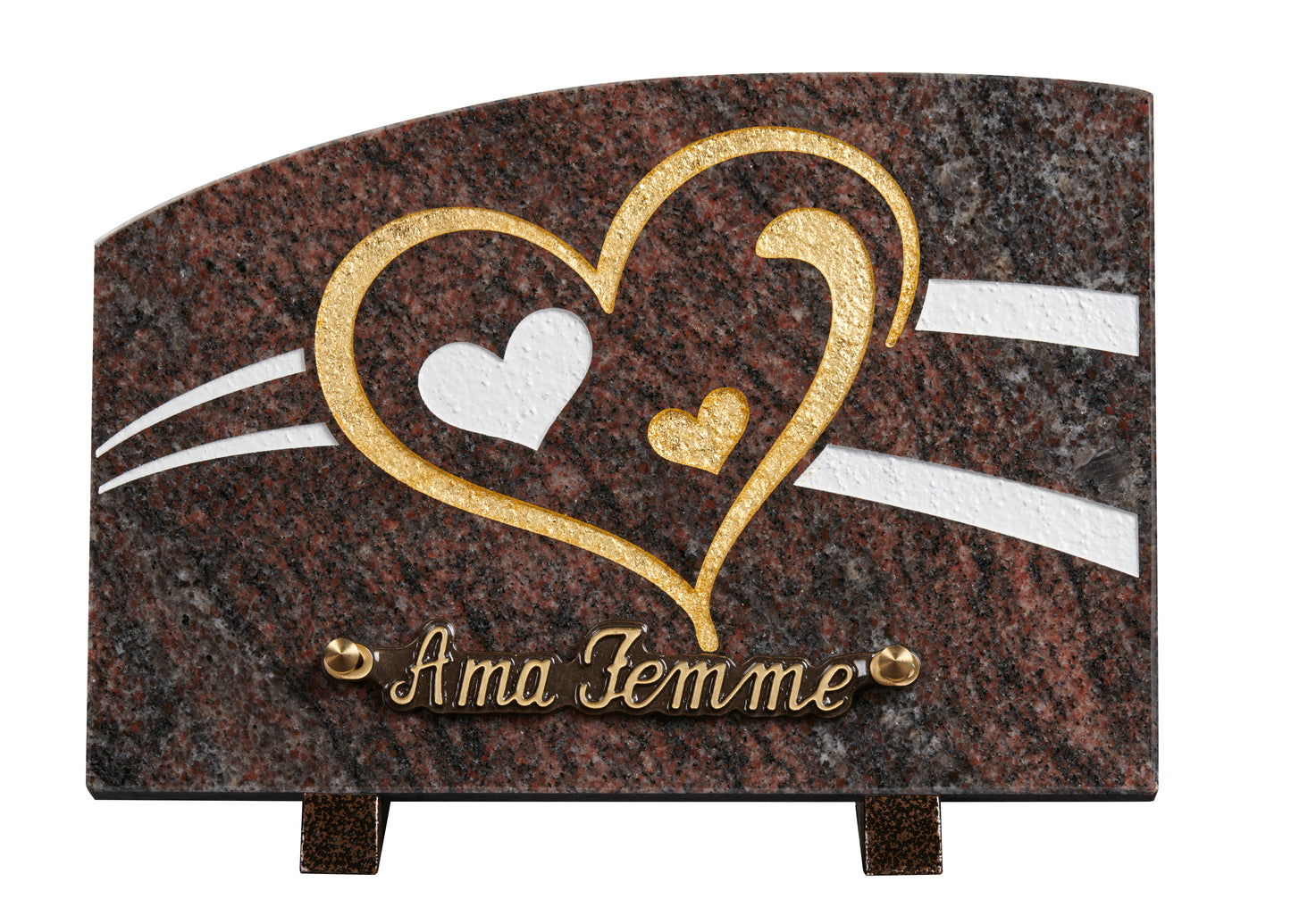 Plaque granit doucine 18x25cm - Gravure coeur - Or fin