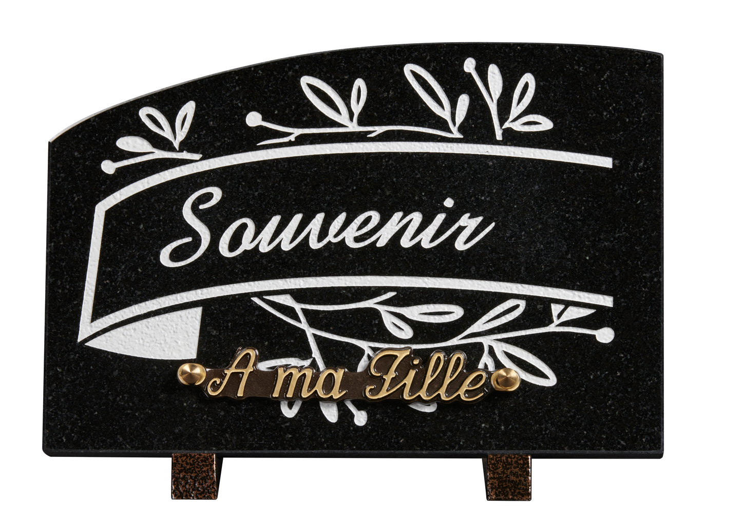 Plaque granit doucine 18x25cm - Gravure feuillage- texte Souvenir