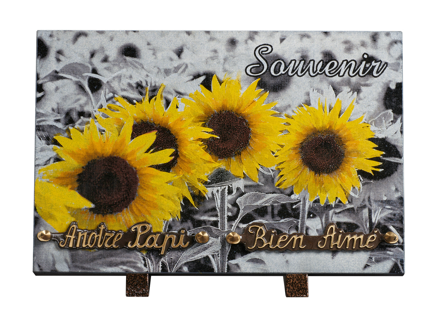 Plaque granit 20x30cm - Photogravure tournesol - texte Souvenir