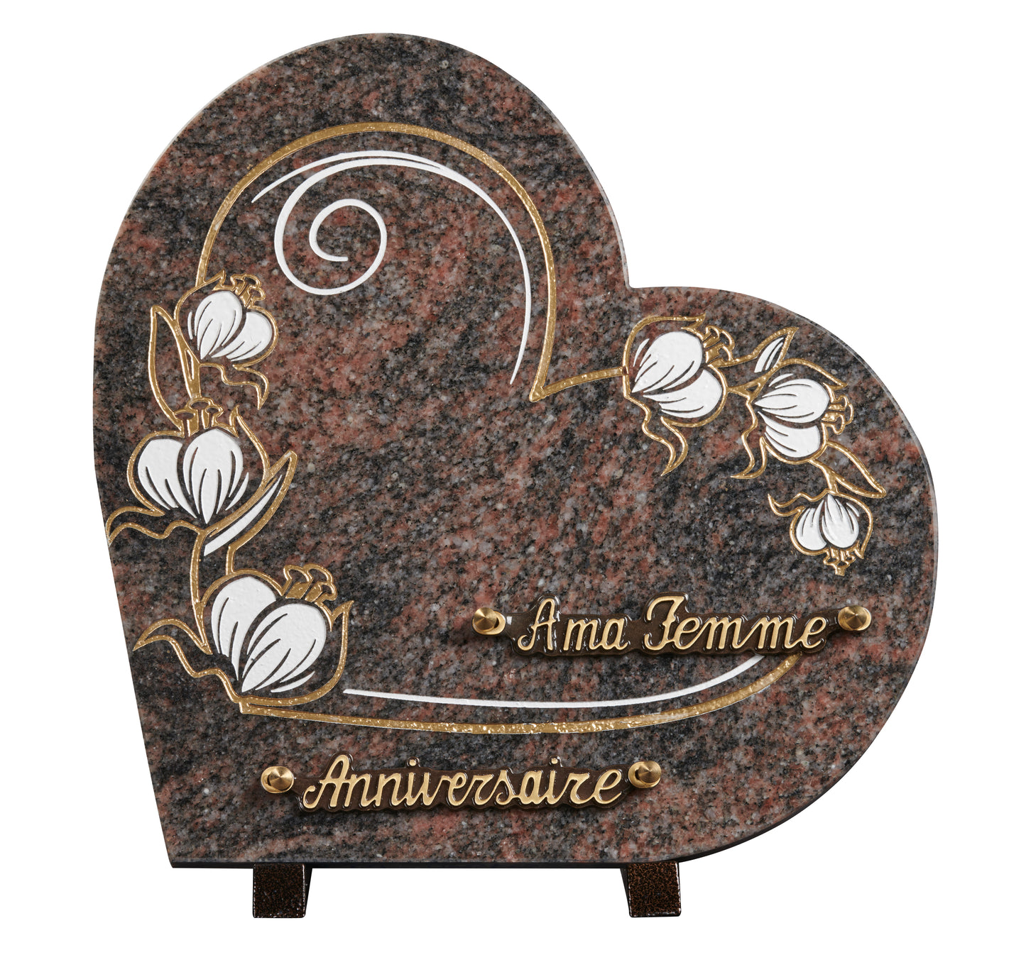 Plaque granit coeur 30x30cm - Gravure arabesque fleurs