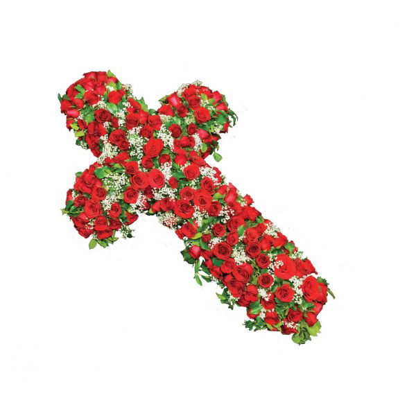 Croix en roses rouges
