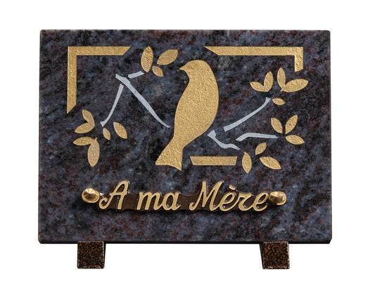 Plaque granit 15x20cm - Gravure oiseau