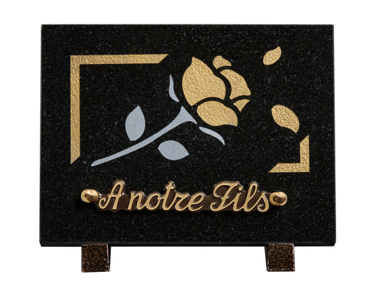 Plaque granit 15x20cm - Gravure bouton de rose