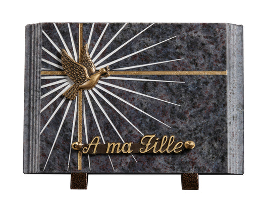 Plaque granit 17.50x25cm- Paginé - Gravure étoile - Bronze Colombe