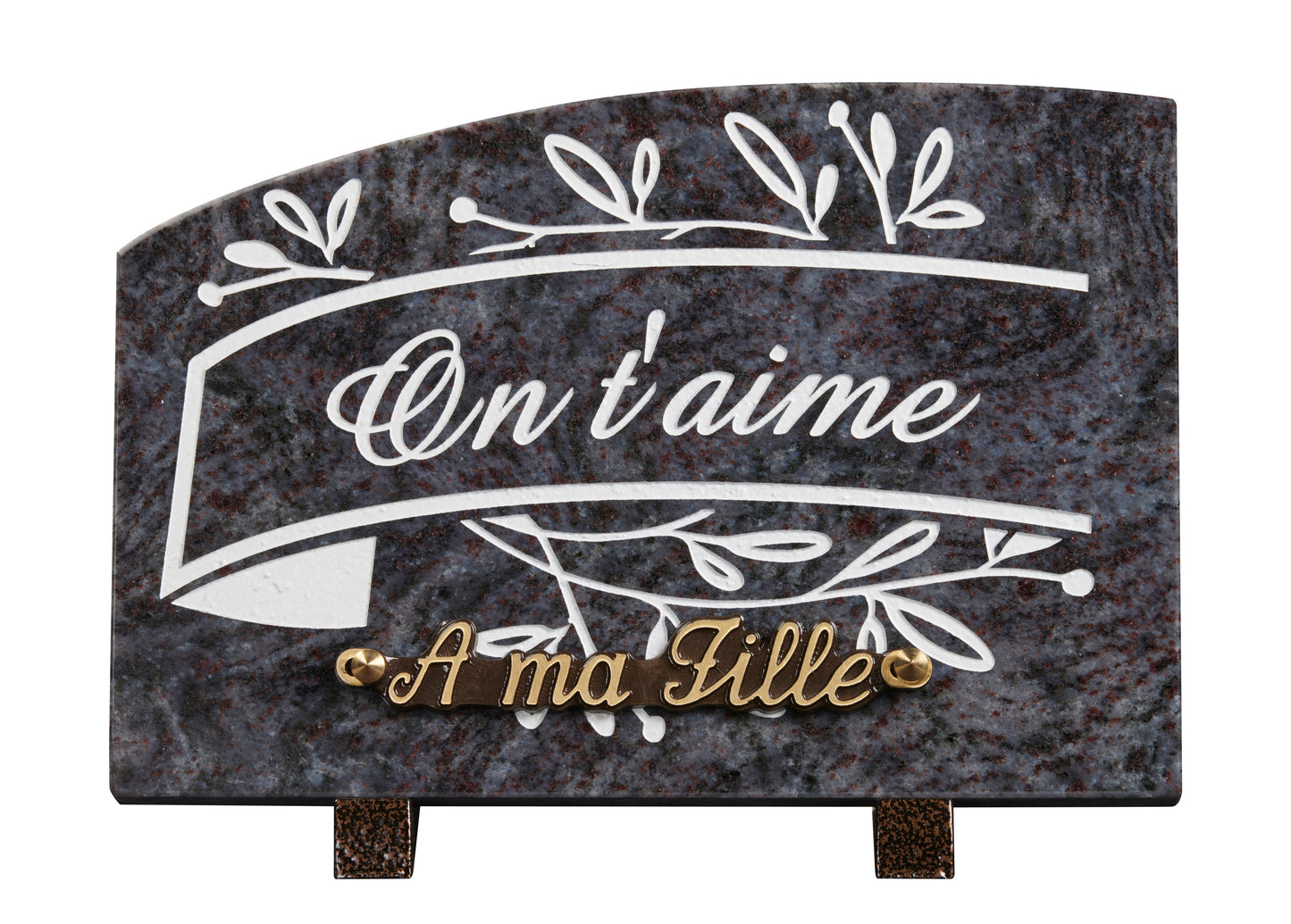 Plaque granit doucine 18x25cm - Gravure feuillage- texte On t'aime