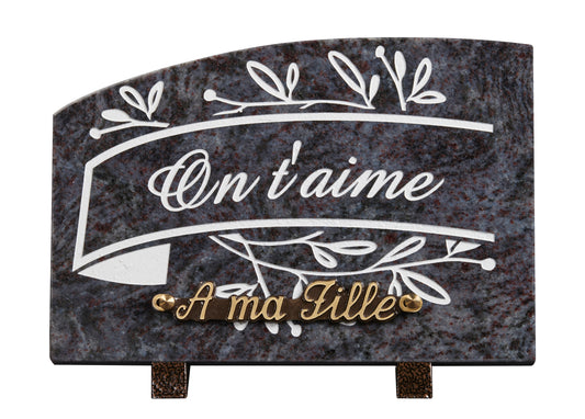 Plaque granit doucine 18x25cm - Gravure feuillage- texte On t'aime