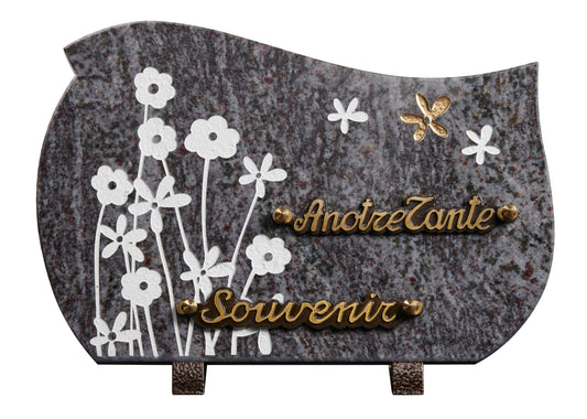 Plaque granit forme 20x30cm - Gravure fleurs