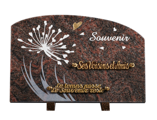 Plaque granit doucine 20x30cm - Gravure dandelion- texte Souvenir