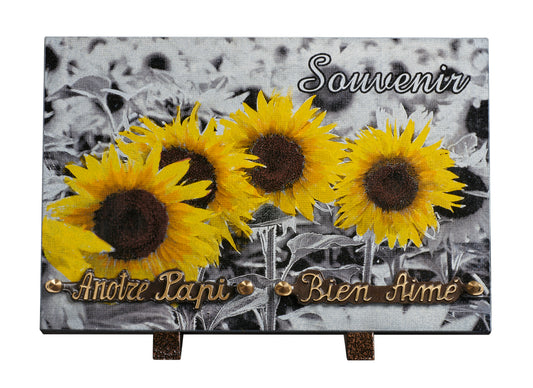 Plaque granit 20x30cm - Photogravure tournesol - texte Souvenir