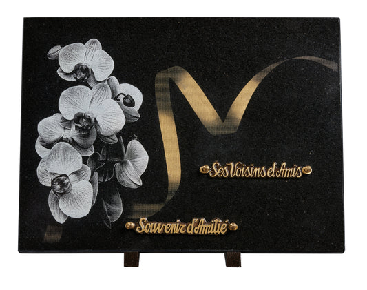 Plaque granit 25x35cm - Gravure orchidées
