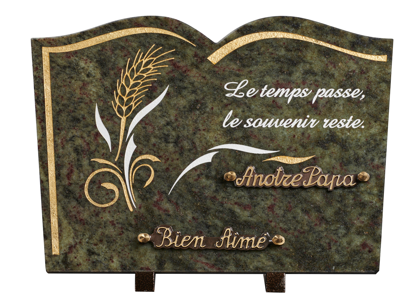 Plaque granit livre 25x35cm - Gravure épi blé -OR -texte Le temps...