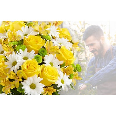 Bouquet Surprise du fleuriste Jaune & Blanc