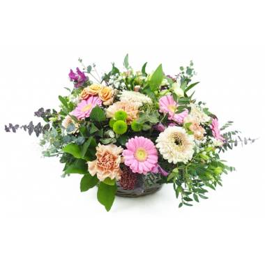 Panier de fleurs champêtre roses et saumons Artémis