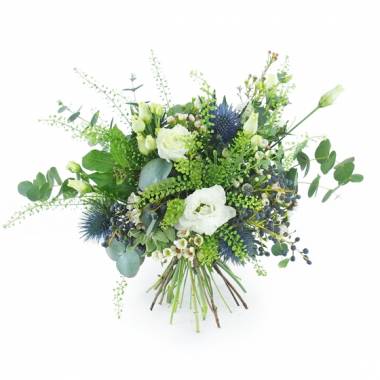 Bouquet champêtre flou blanc & bleu Corte